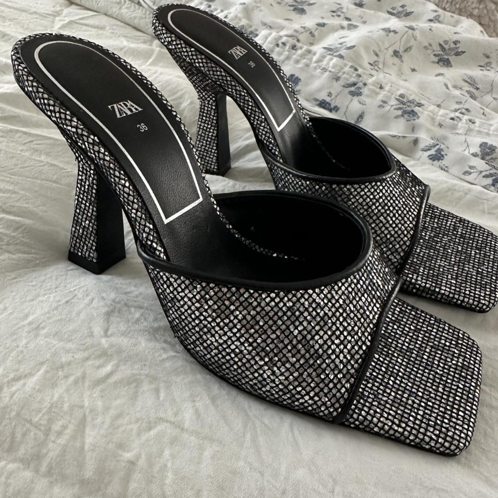 Zara Black and Silver Women's Heels